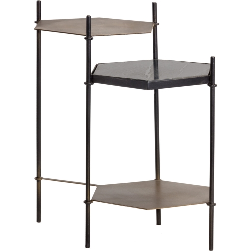 Hexall Side Table in Black Marble & Antique Brass Iron